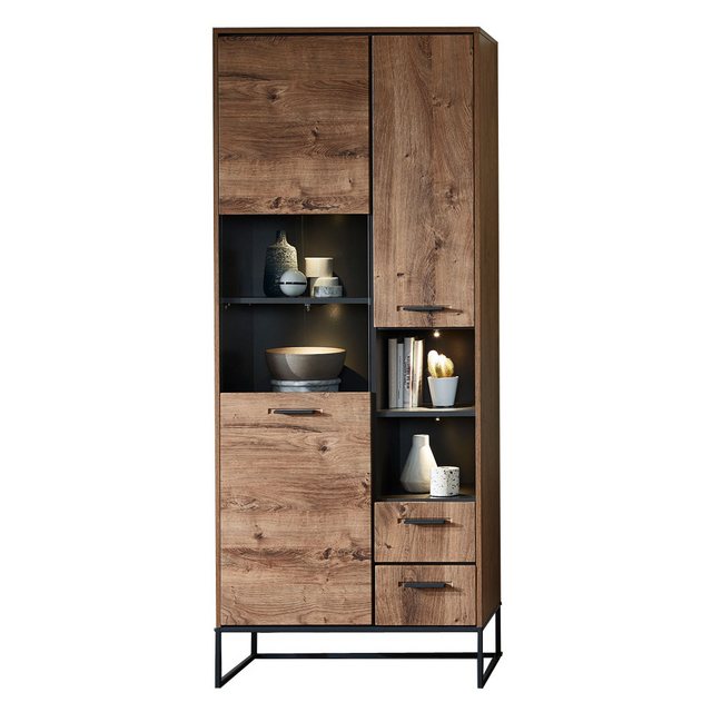 Lomadox Industrial Vitrine in Haveleiche Cognac mit graphit MINNEAPOLIS-55 günstig online kaufen