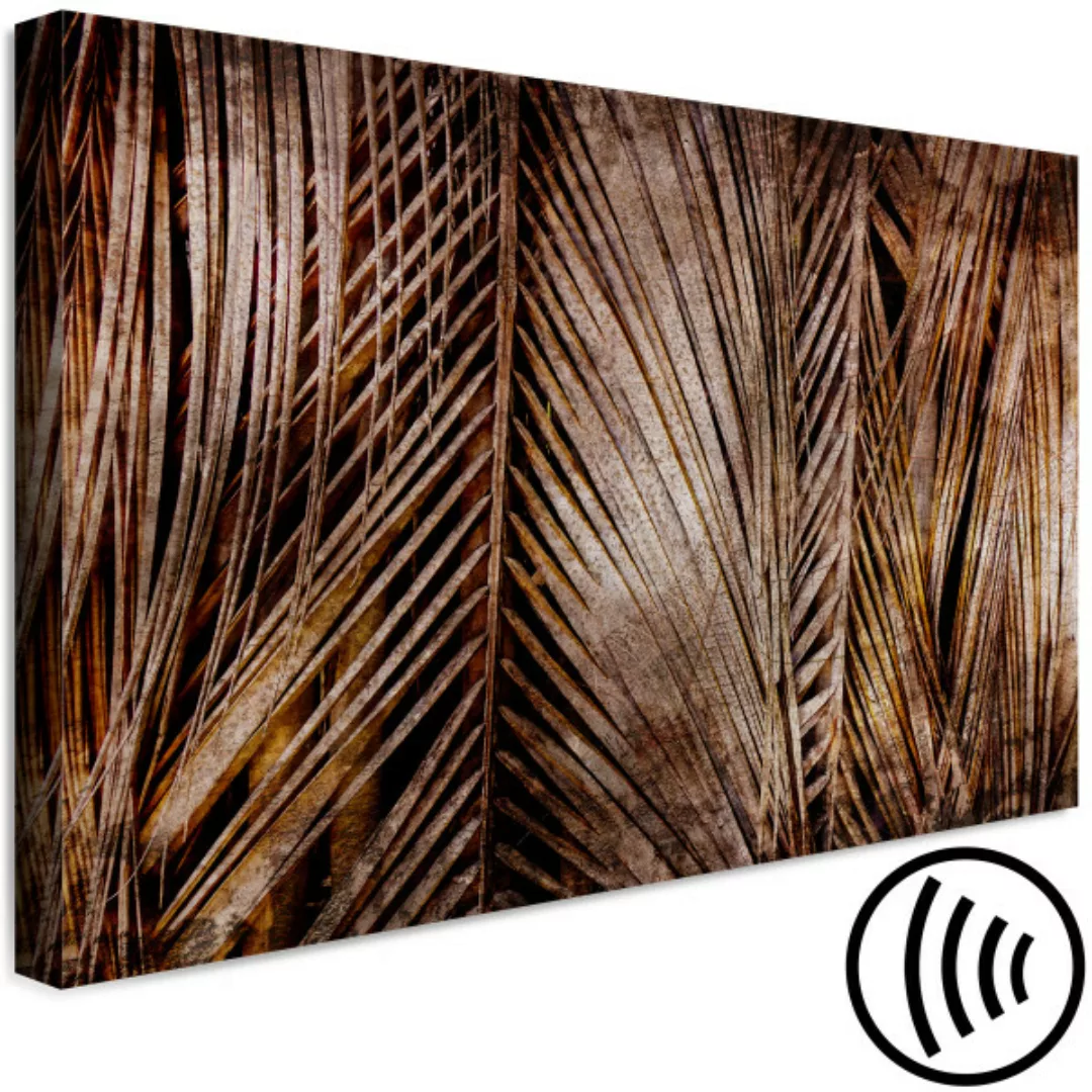 Bild auf Leinwand Goldene Palmen - vertikal, Kupferpalmblätter auf schwarze günstig online kaufen