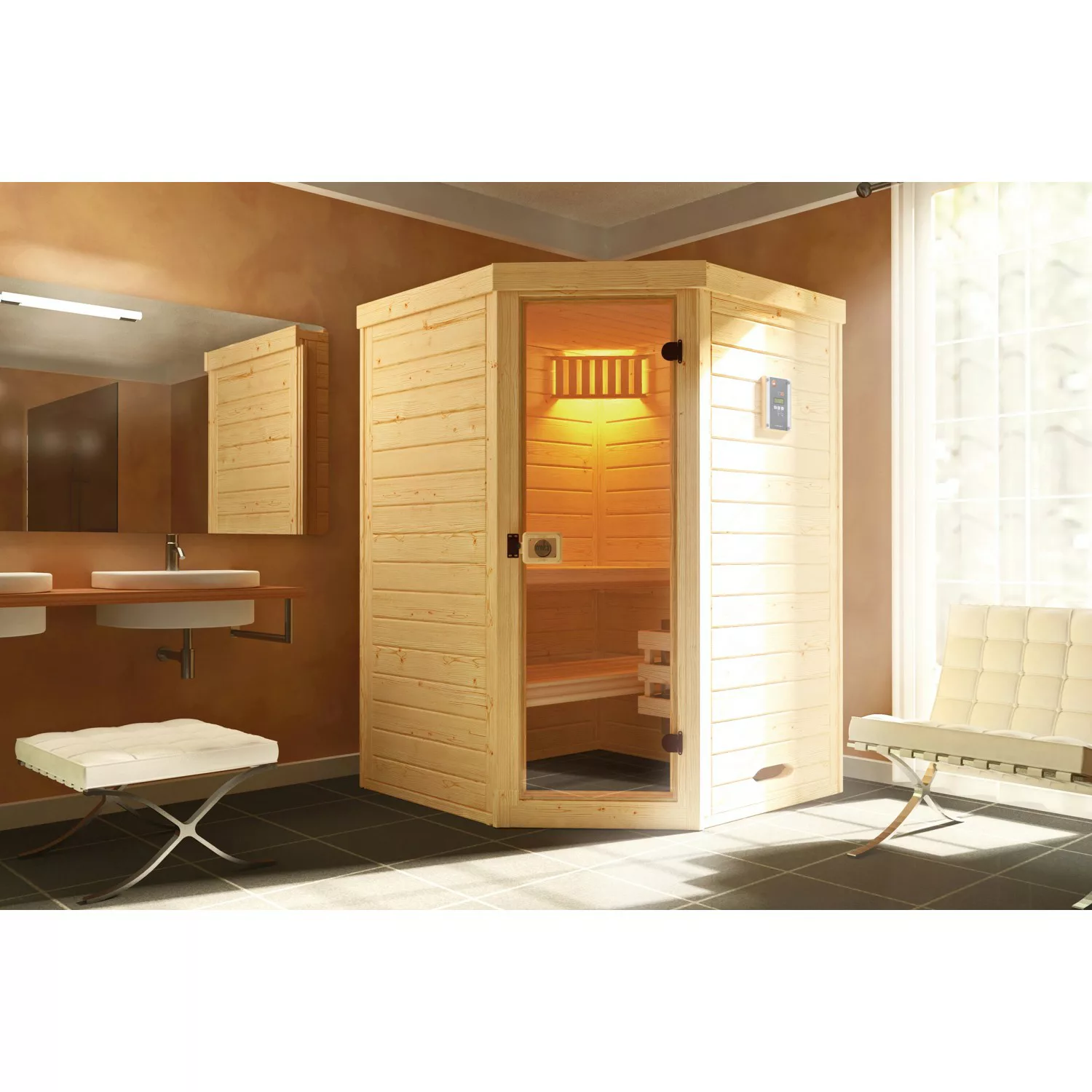 Weka Sauna 38 mm Laukkala 1 inkl. Saunaleuchten-Set, Glastür günstig online kaufen