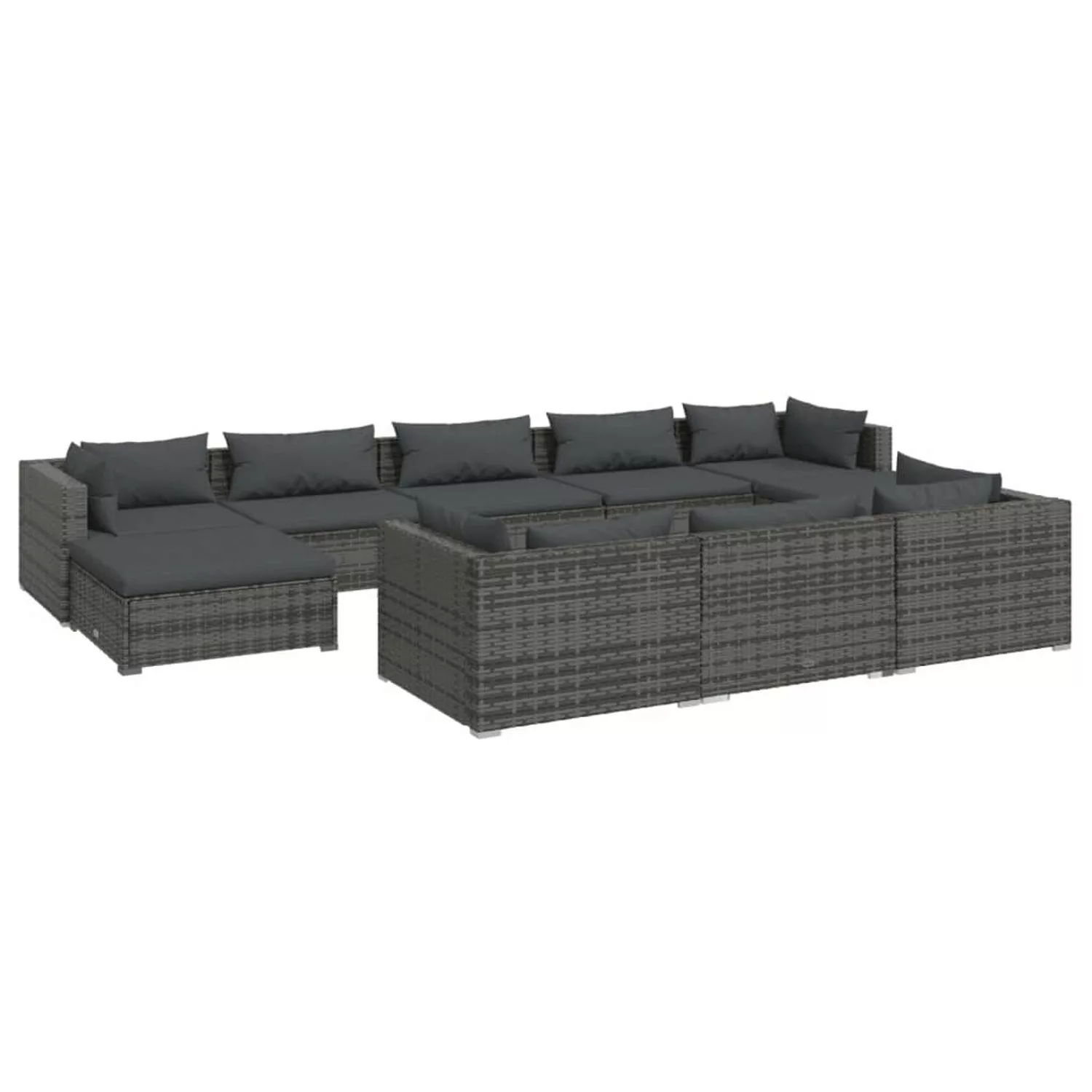 Vidaxl 10-tlg. Garten-lounge-set Mit Kissen Grau Poly Rattan günstig online kaufen