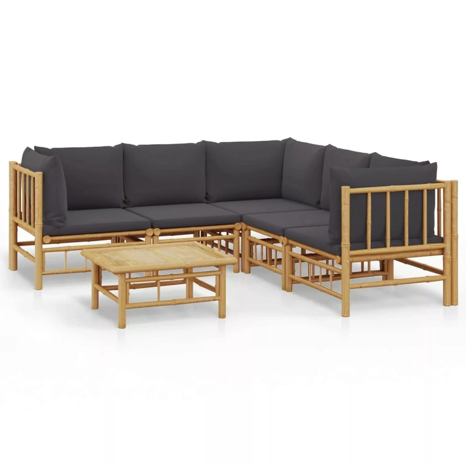 Vidaxl 6-tlg. Garten-lounge-set Mit Dunkelgrauen Kissen Bambus günstig online kaufen