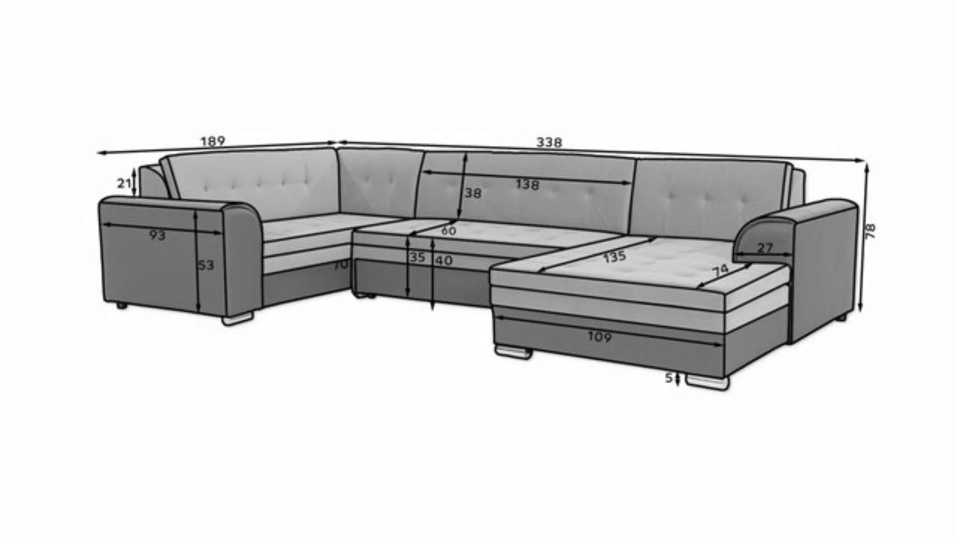 Möbel für Dich Ecksofa Ecksofa Damario in U Form, mit Schlaffunktion günstig online kaufen