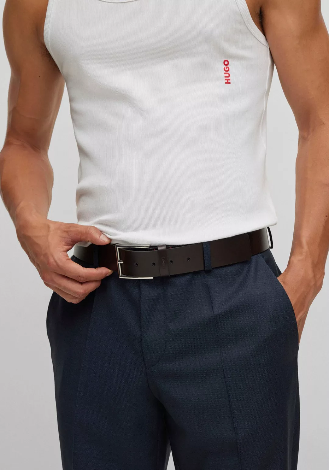 HUGO Ledergürtel "Giaspo", mit Logo-Prägung auf der Schlaufe und roter Naht günstig online kaufen