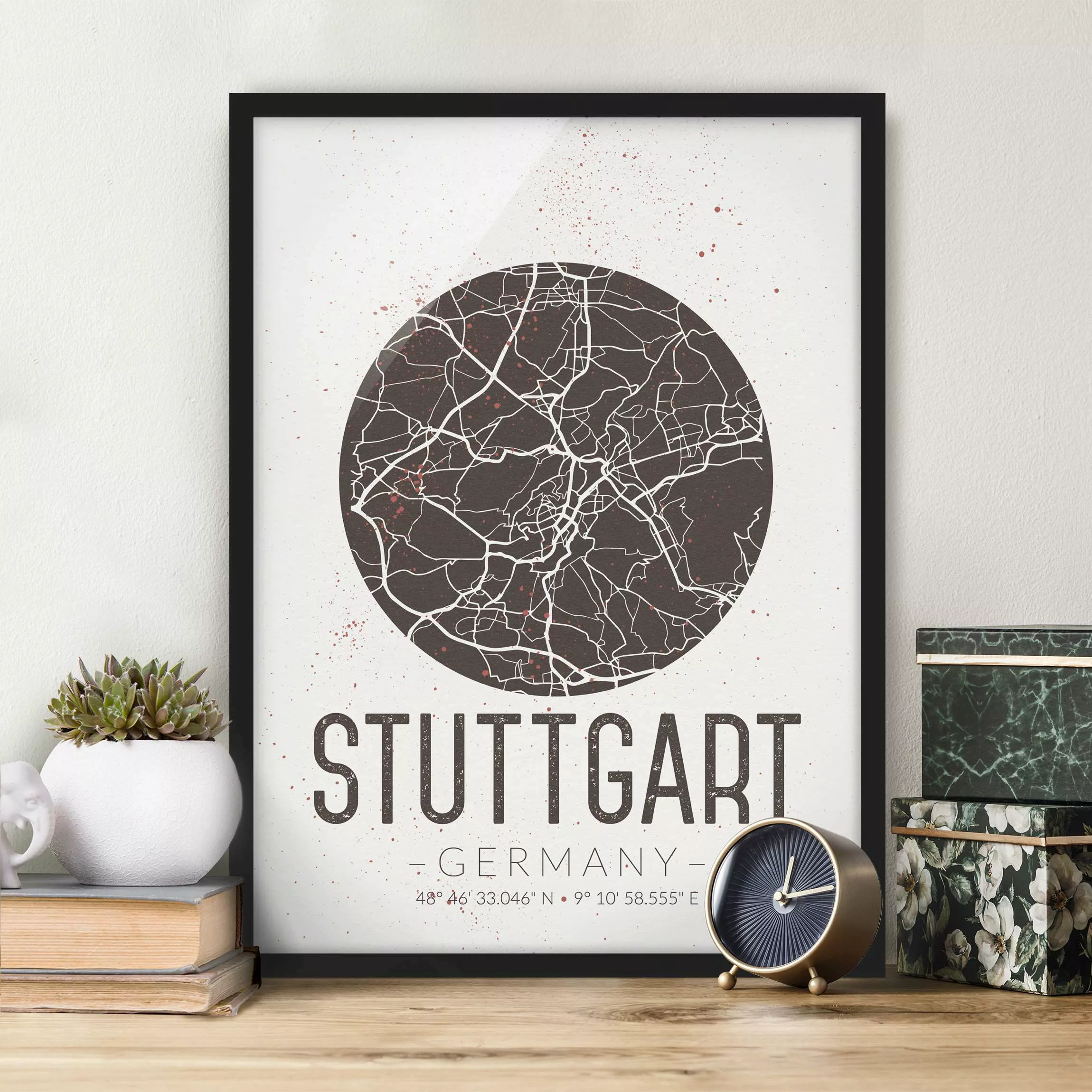 Bild mit Rahmen Stadtplan - Hochformat Stadtplan Stuttgart - Retro günstig online kaufen
