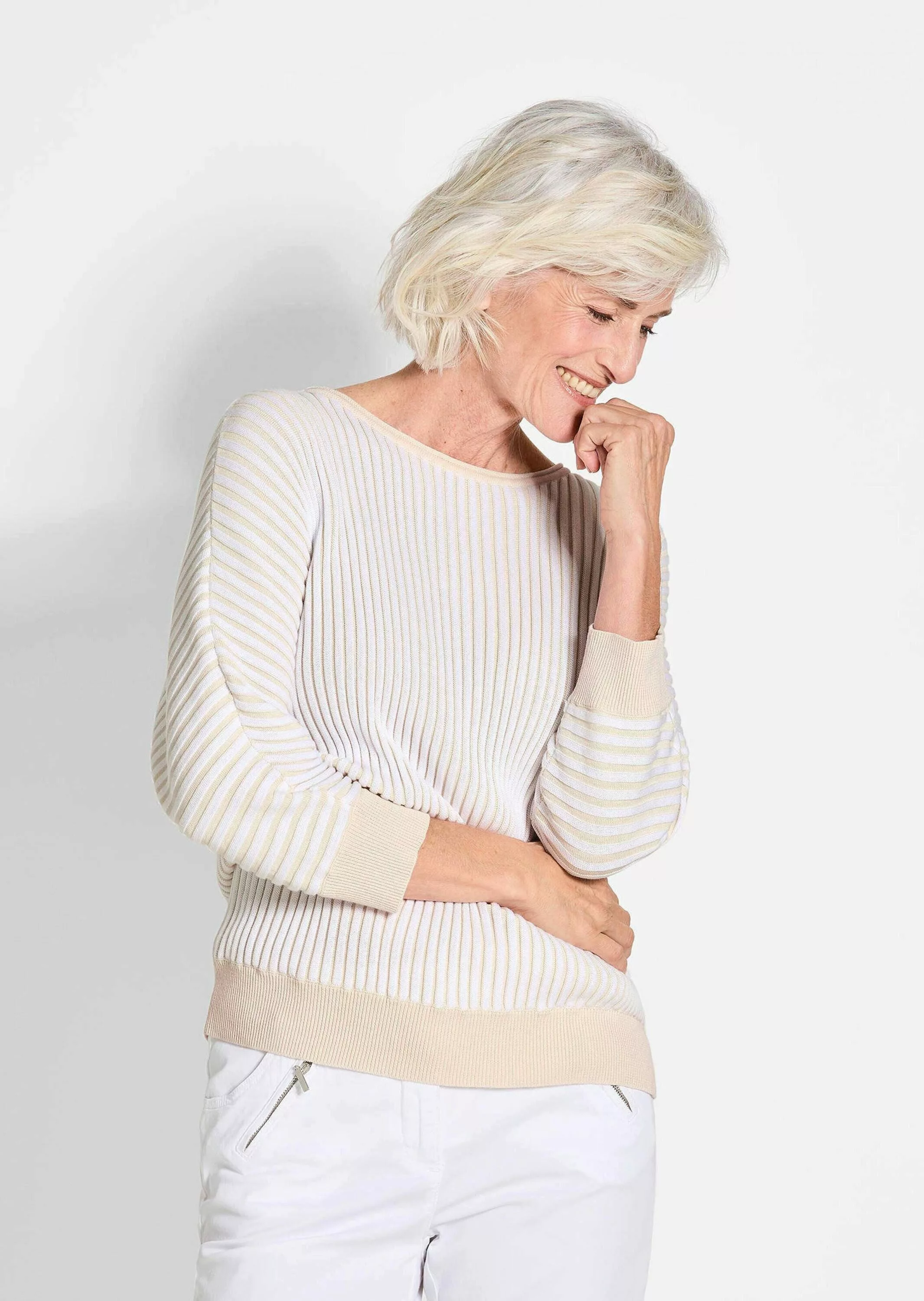 GOLDNER Strickpullover Baumwollmix mit Fledermausärmeln und günstig online kaufen