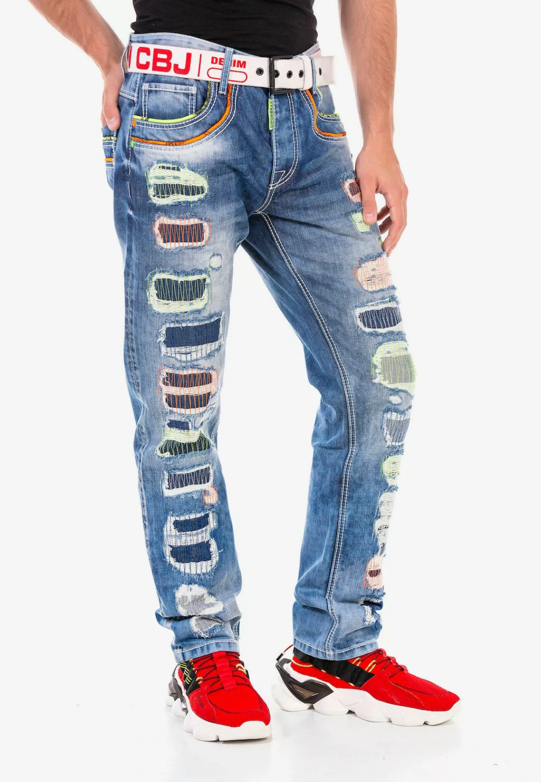 Cipo & Baxx Straight-Jeans, mit farbigen Destroyed-Details günstig online kaufen