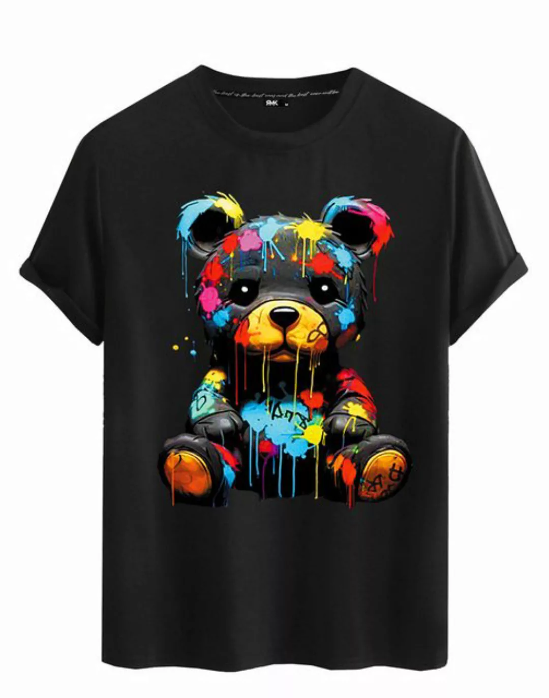 RMK T-Shirt Herren kurzarm Shirt Basic Rundhals mit Teddybär Bär günstig online kaufen