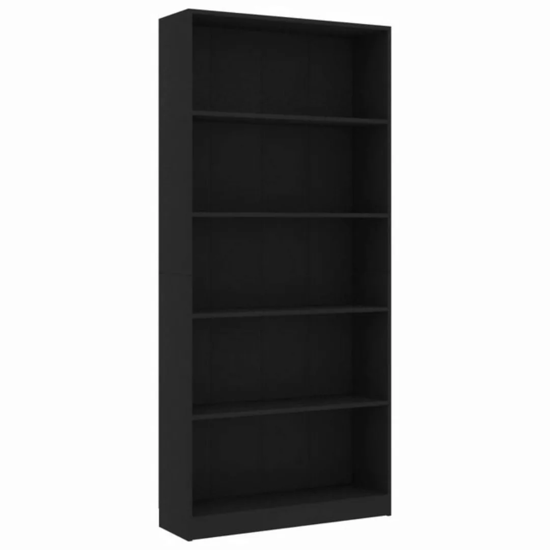 Bücherregal 5 Fächer Schwarz 80 X 24 X 175 Cm Spanplatte günstig online kaufen