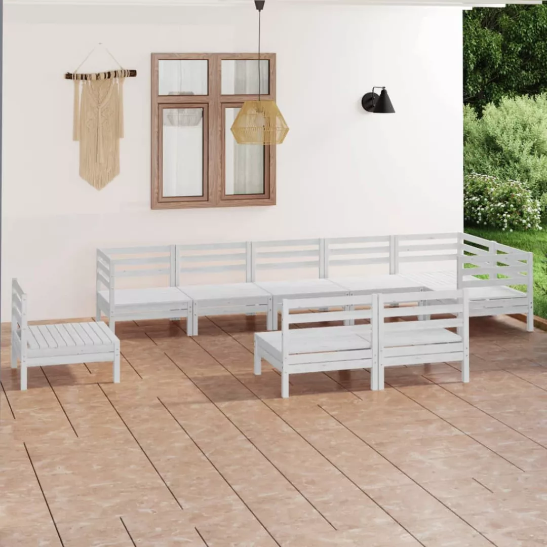 9-tlg. Garten-lounge-set Massivholz Kiefer Weiß günstig online kaufen