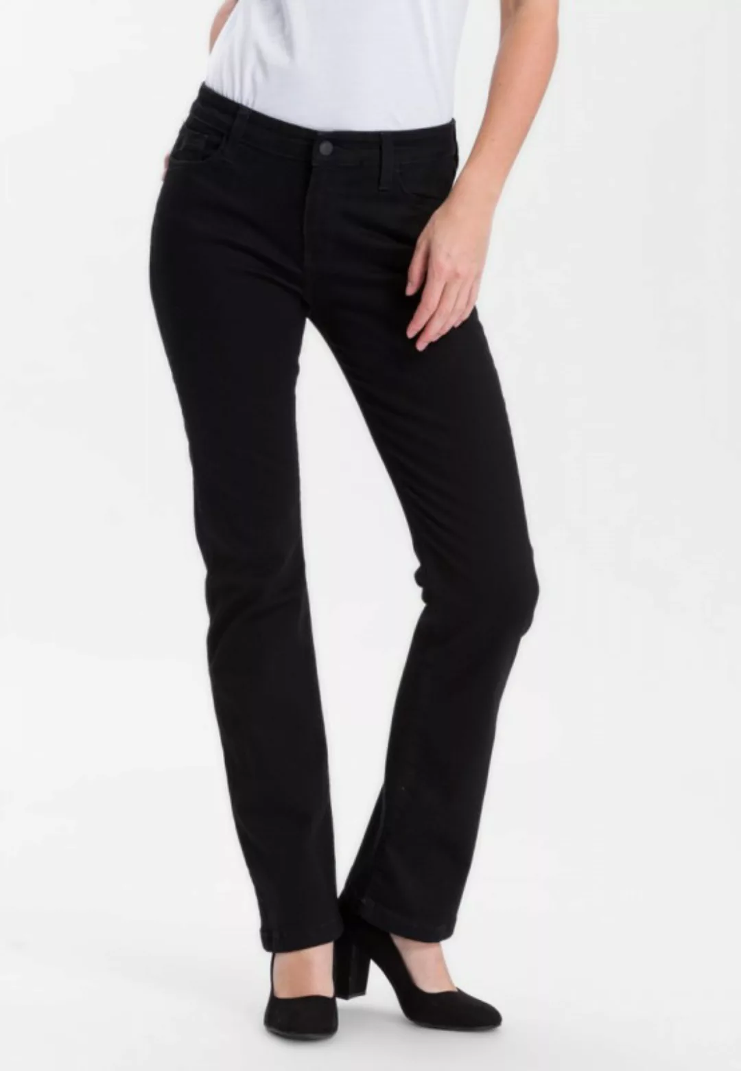 Cross Jeans Damen Jeans Lauren - Bootcut - Schwarz - Black Black günstig online kaufen