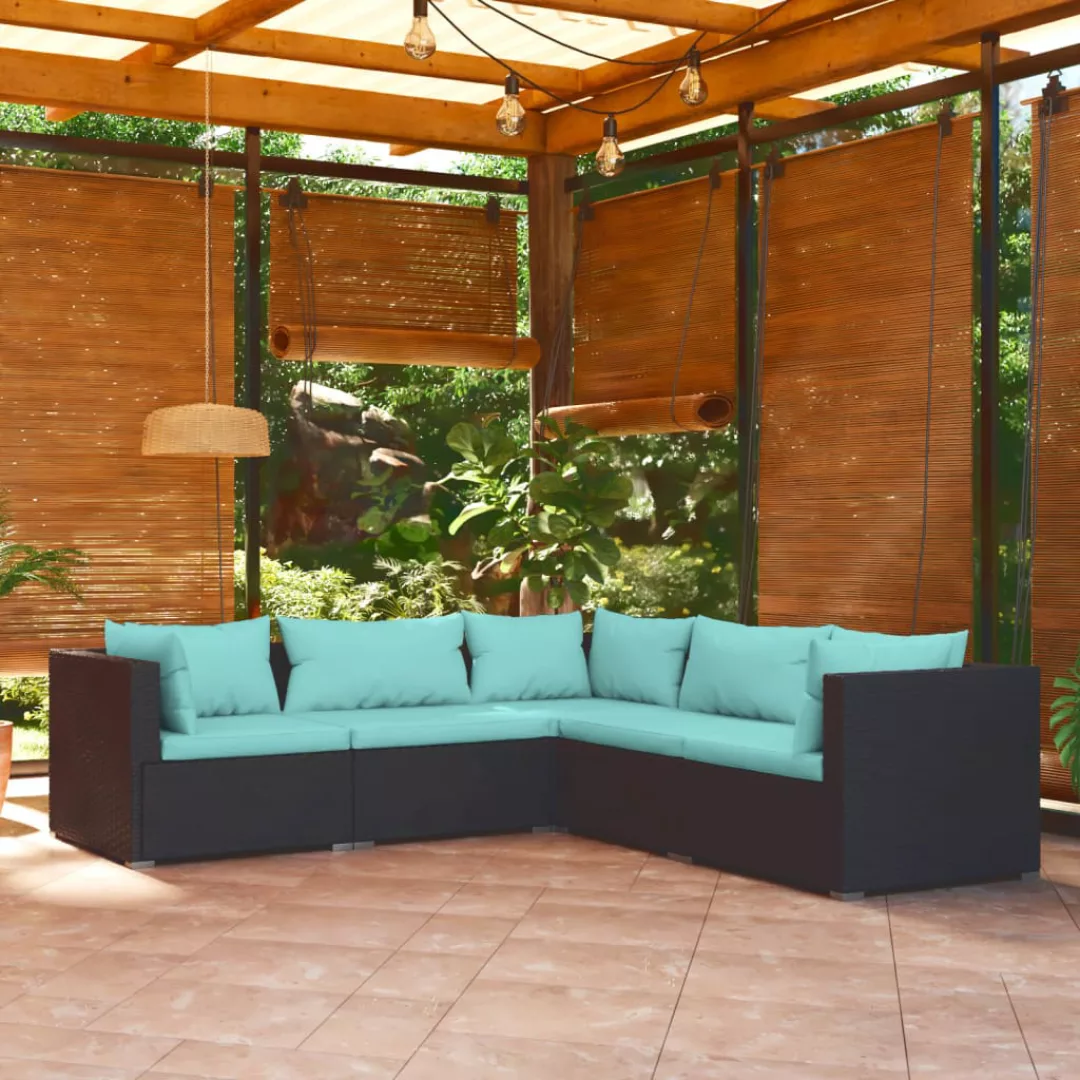 Vidaxl 5-tlg. Garten-lounge-set Mit Kissen Poly Rattan Schwarz günstig online kaufen