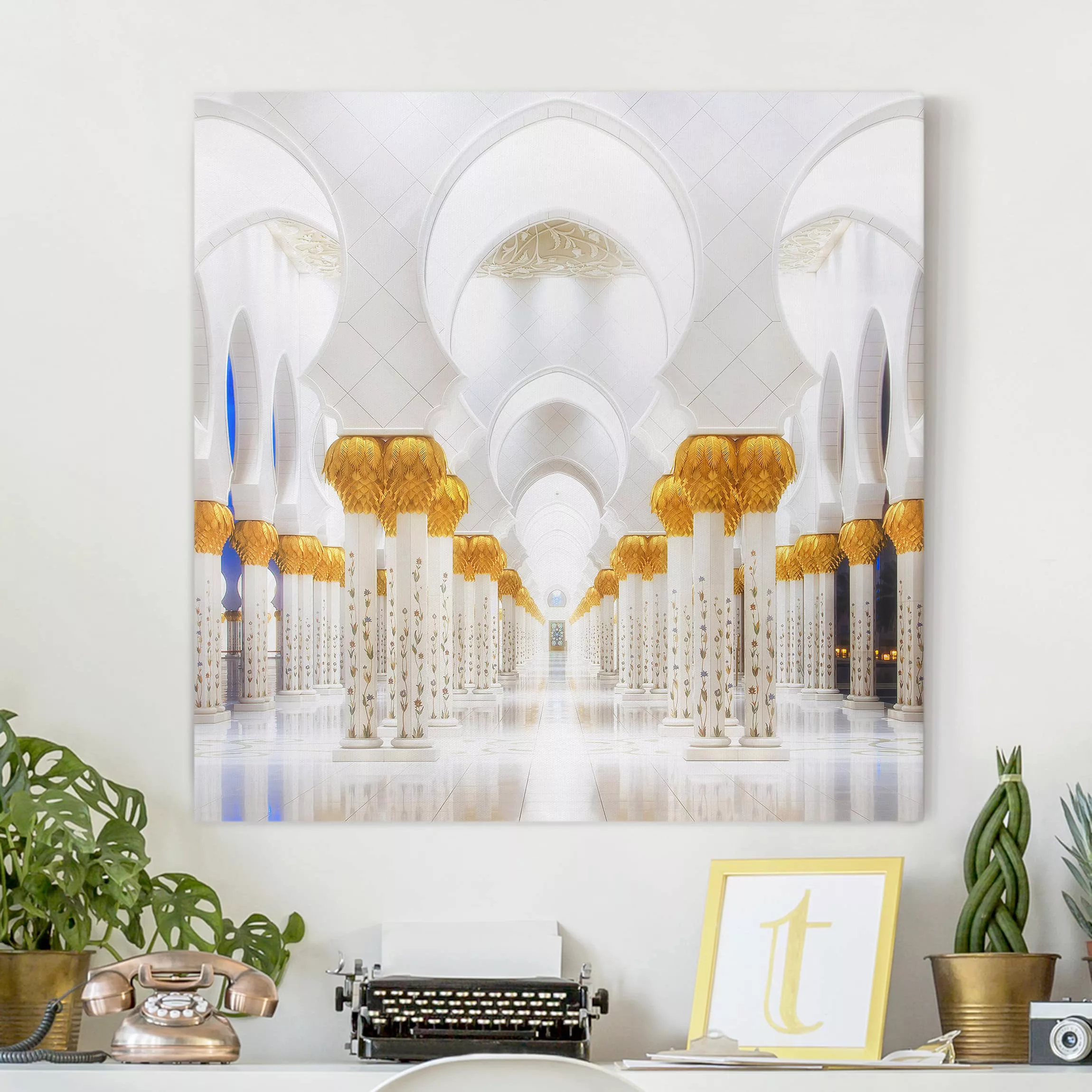 Leinwandbild Architektur & Skyline - Quadrat Moschee in Gold günstig online kaufen