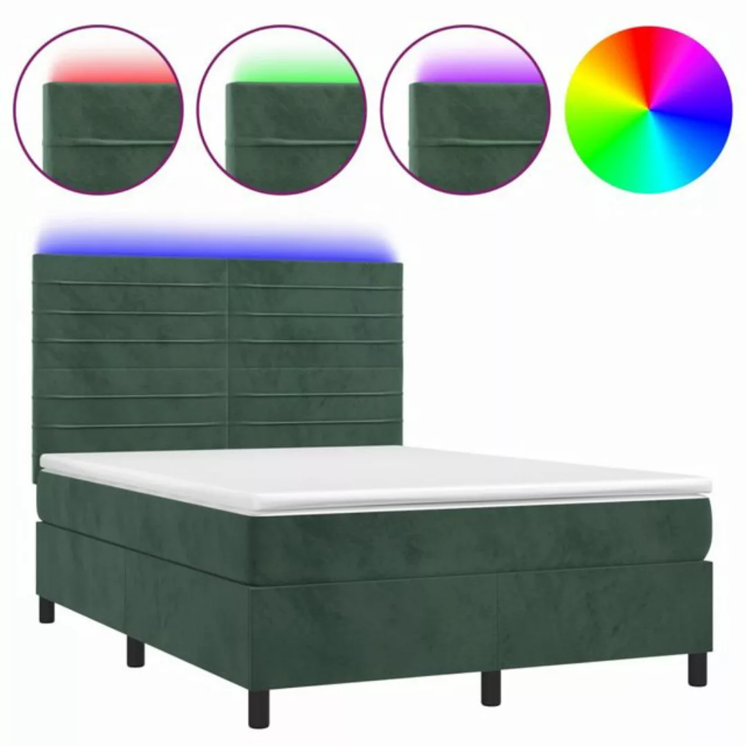 vidaXL Boxspringbett Boxspringbett mit Matratze LED Dunkelgrün 140x200 cm S günstig online kaufen