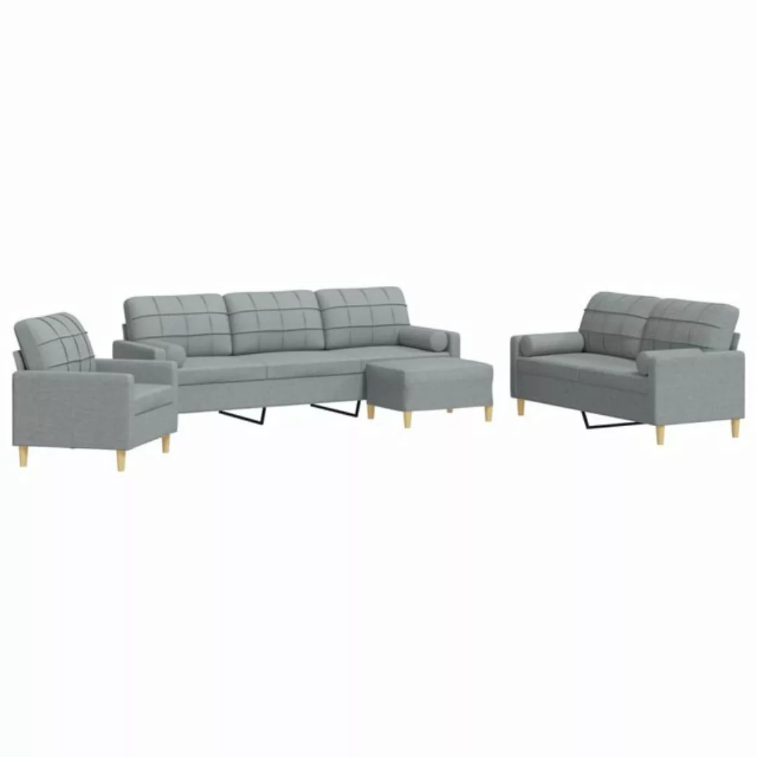 vidaXL Sofa 4-tlg. Sofagarnitur mit Fußhocker & Dekokissen Hellgrau Stoff günstig online kaufen