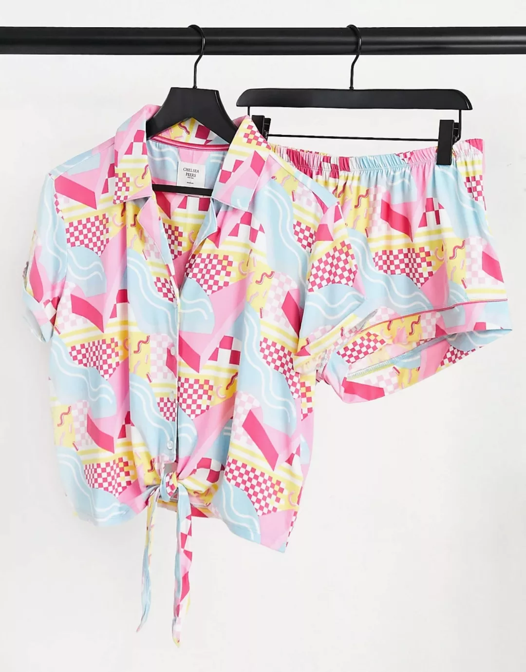 Chelsea Peers – Pyjama-Set mit abstraktem Print in Rosa und Blau günstig online kaufen
