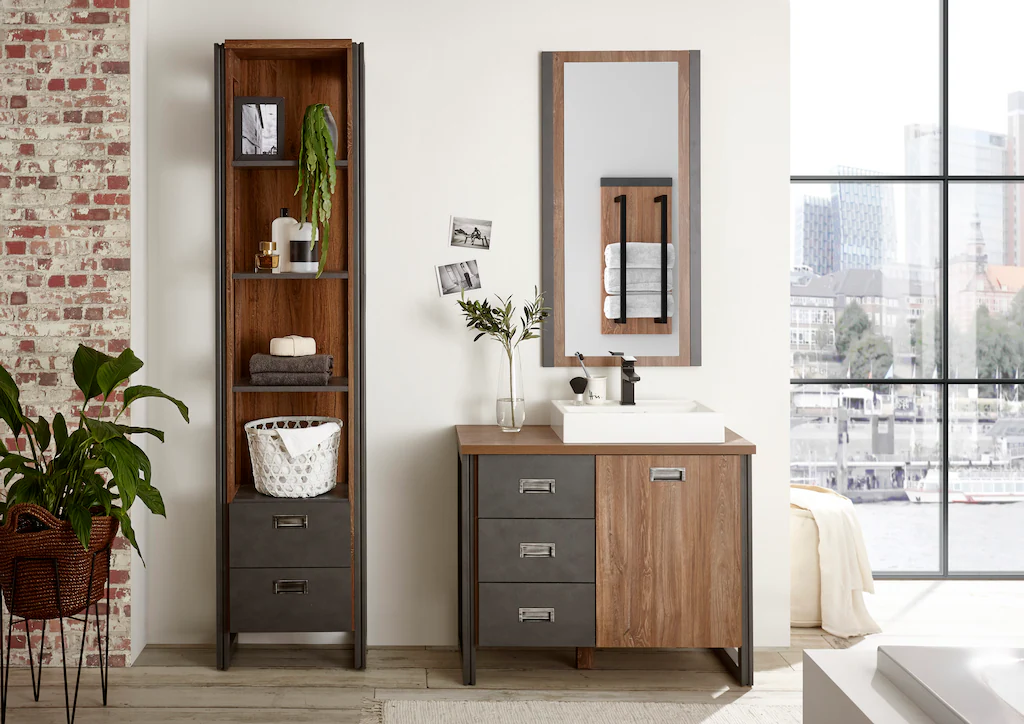 Home affaire Badmöbel-Set "Detroit, Bad im Industrialdesign, 3-teiliges Bad günstig online kaufen
