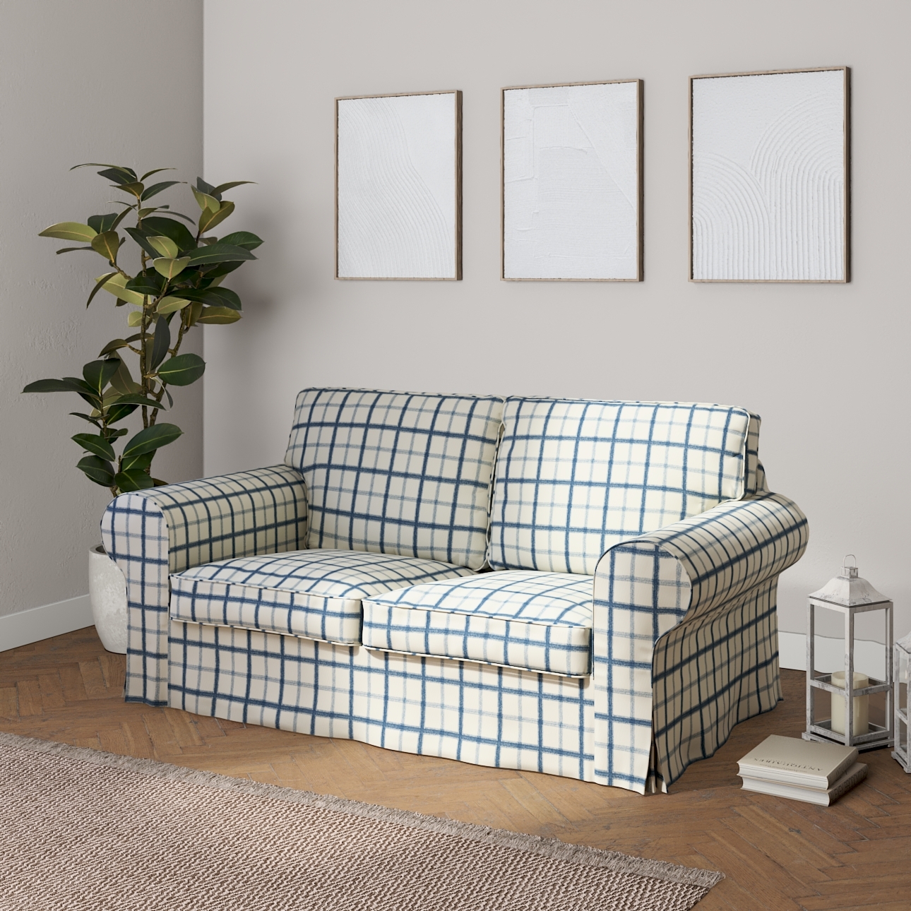 Bezug für Ektorp 2-Sitzer Sofa nicht ausklappbar, blau-creme, Sofabezug für günstig online kaufen