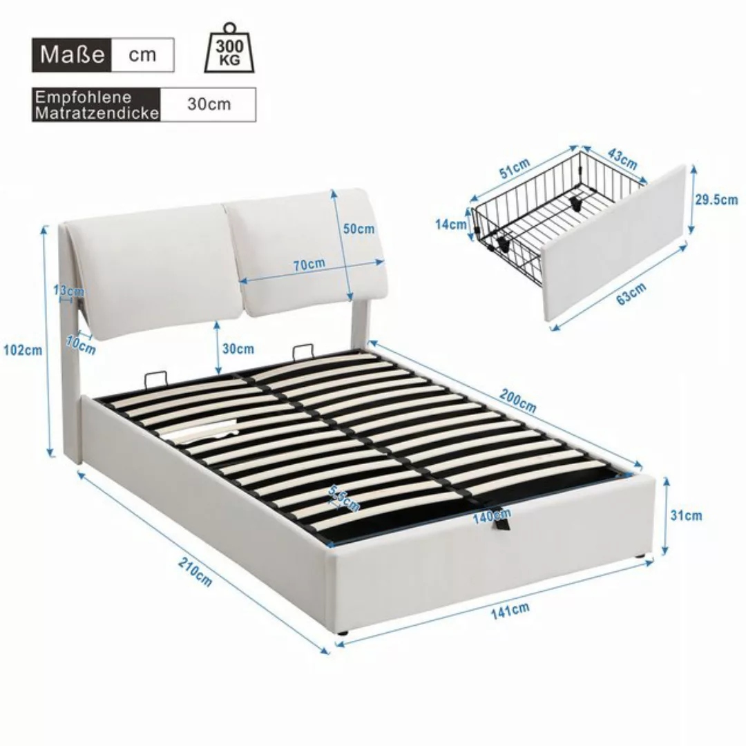 Gotagee Polsterbett Polsterbett 140x200cm hydraulisches Bett Doppelbett mod günstig online kaufen