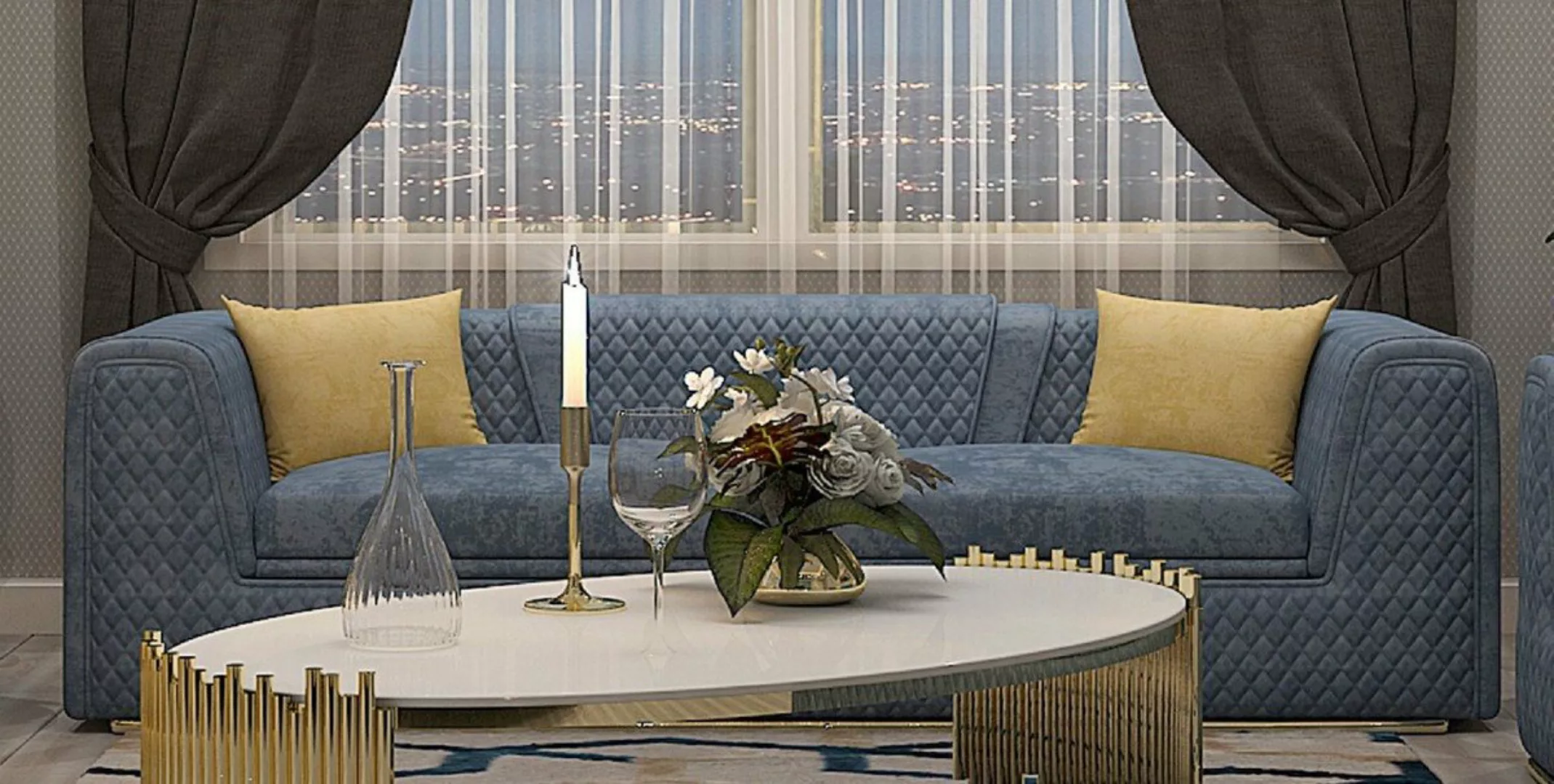 Casa Padrino Sofa Casa Padrino Luxus Wohnzimmer & Hotel Sofa Blau / Gold 26 günstig online kaufen