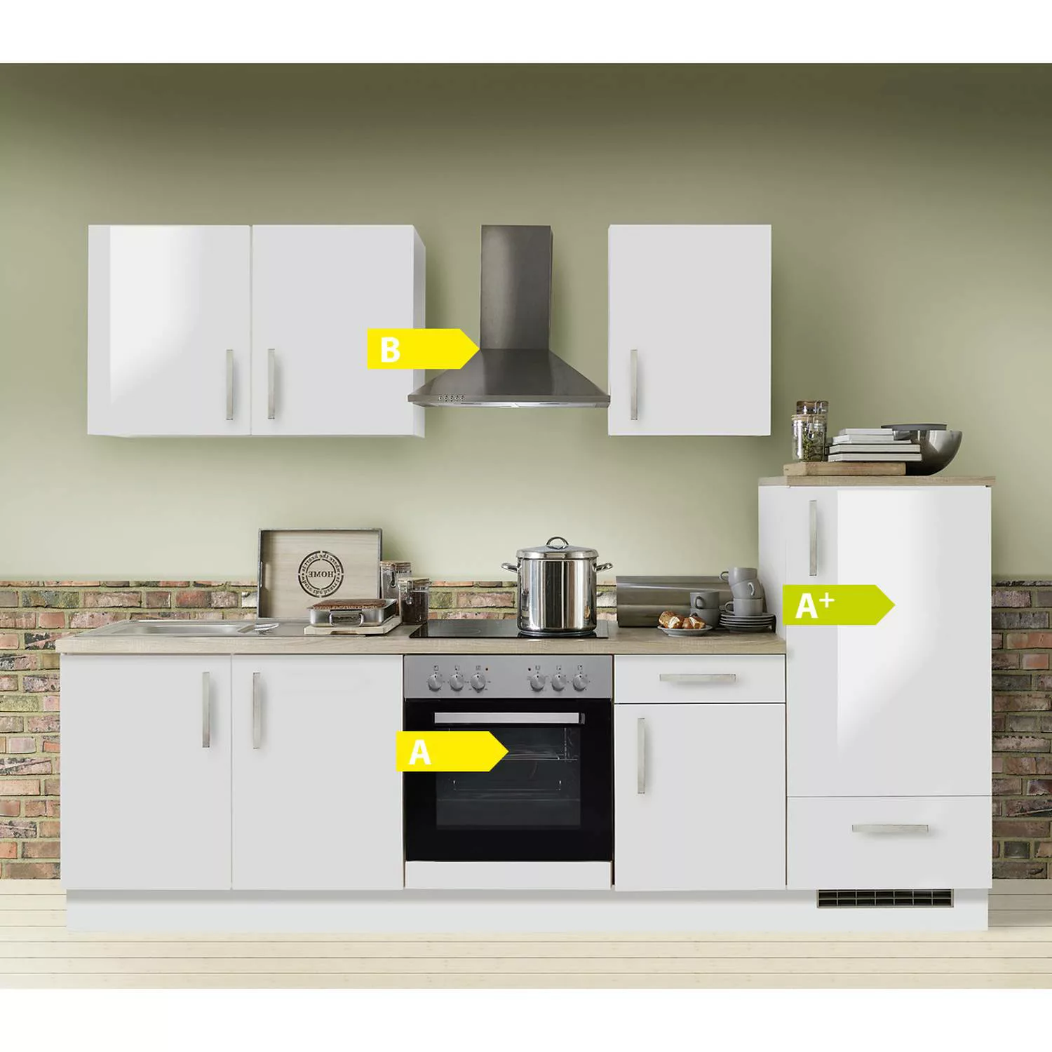 Küchenzeile Premium Weiss Hochglanz inklusive E-Geräte, MANCHESTER-87, Brei günstig online kaufen