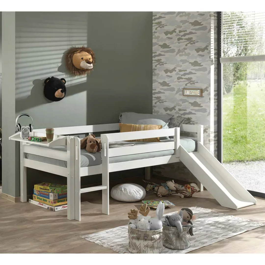 Kojen Spielbett weiss aus Kiefer Massivholz 83 cm hoch günstig online kaufen