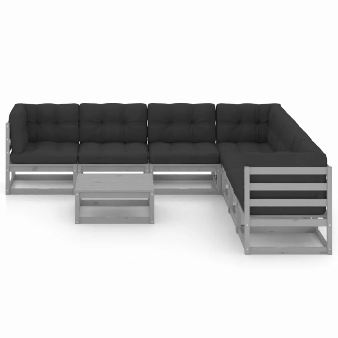 8-tlg. Garten-lounge-set Mit Kissen Grau Kiefer Massivholz günstig online kaufen