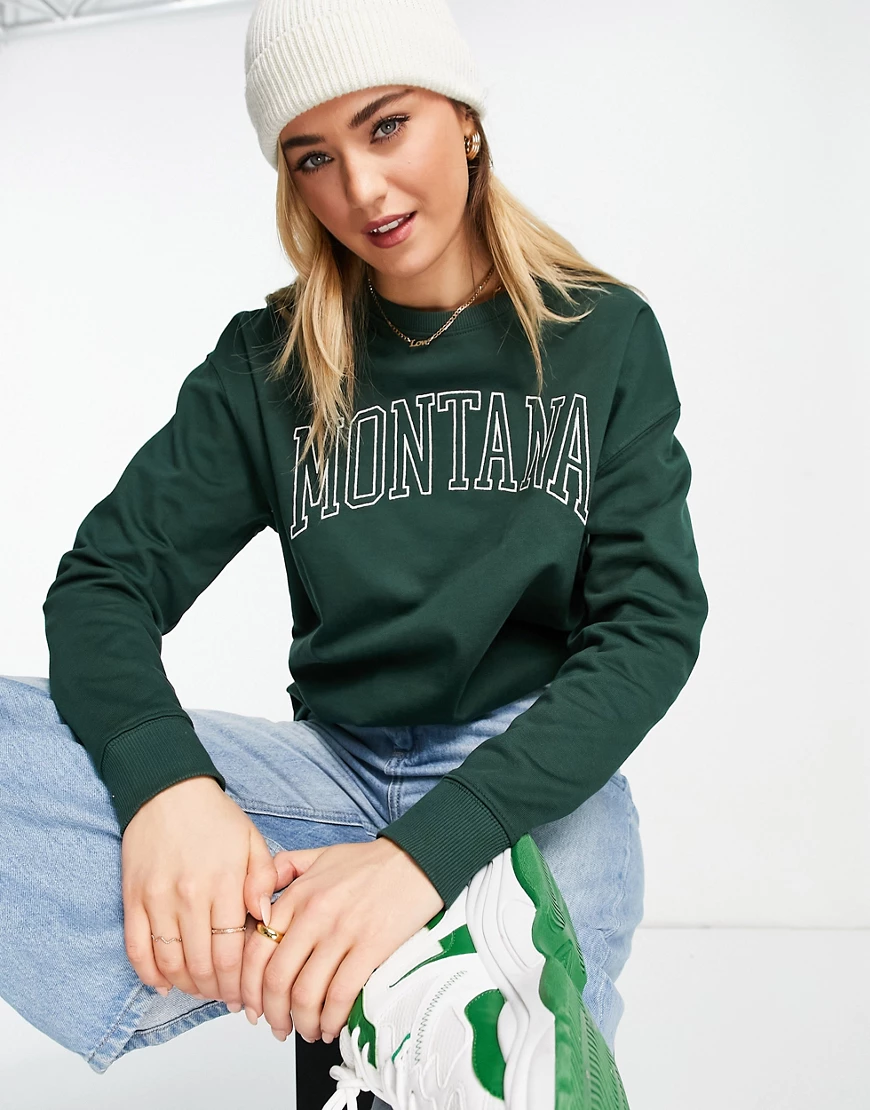 New Look – College-Sweatshirt in Grün mit Logo günstig online kaufen