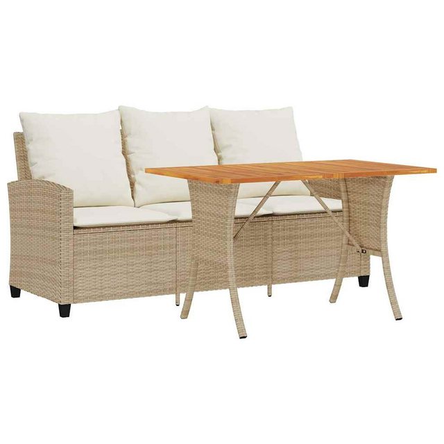 vidaXL Loungesofa Gartensofa 3-Sitzer mit Kissen & Tisch Beige Poly Rattan, günstig online kaufen