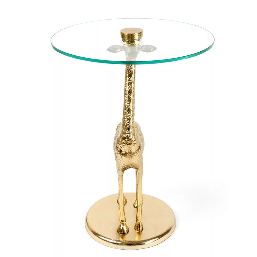 Glas Beistelltisch in Goldfarben Säulengestell in Giraffenform günstig online kaufen