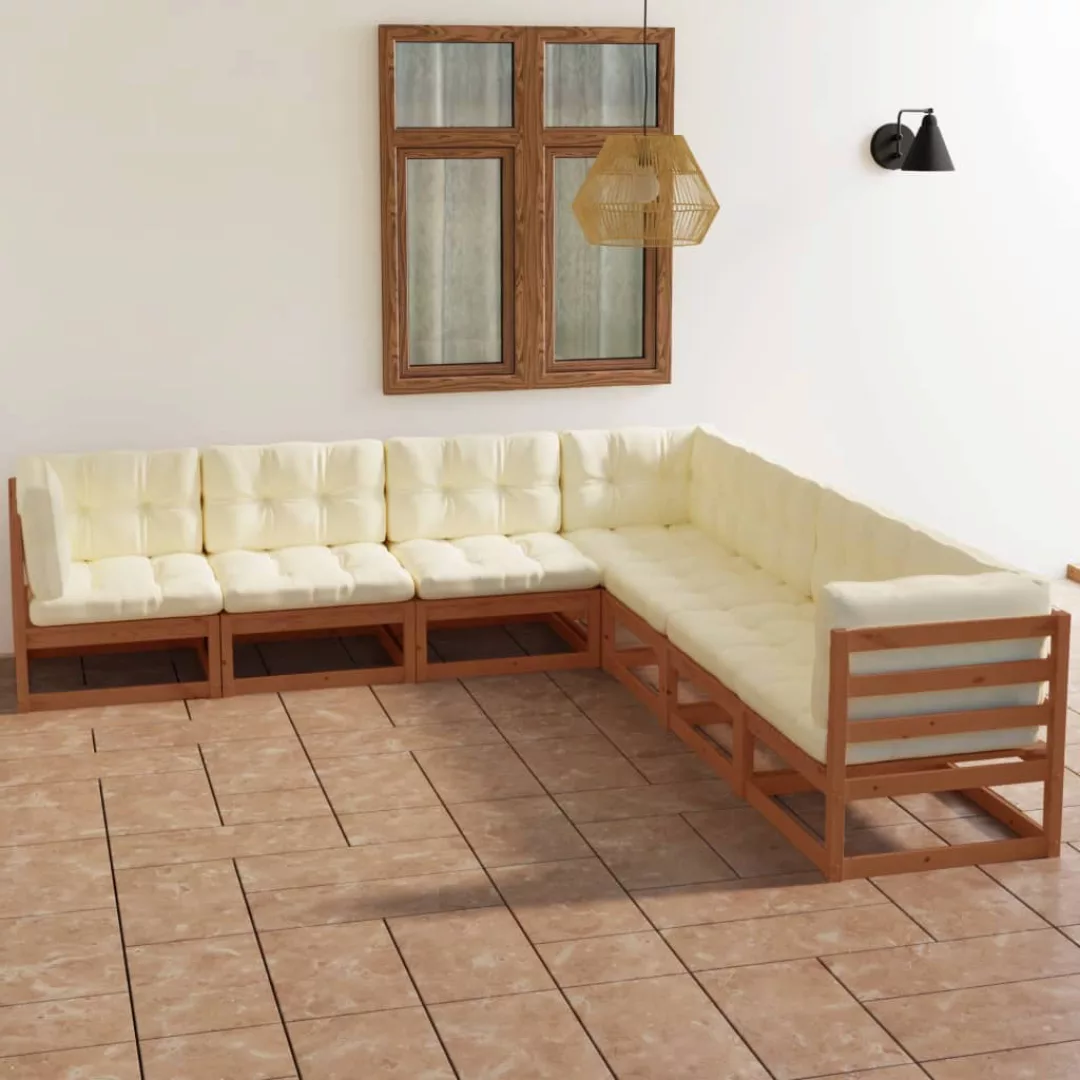 7-tlg. Garten-lounge-set Mit Kissen Kiefer Massivholz günstig online kaufen