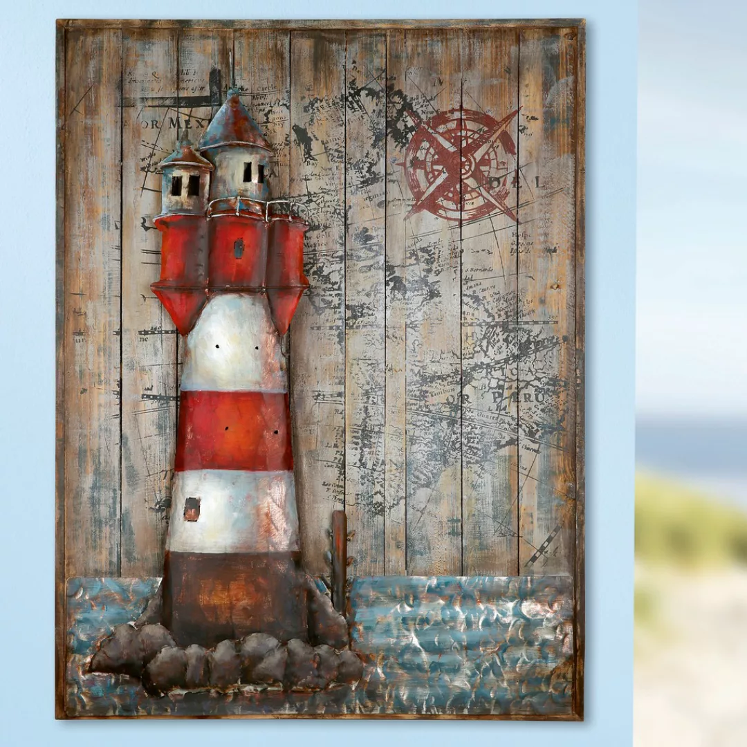 GILDE GALLERY Metallbild »Kunstobjekt Leuchtturm«, Leuchtturm, (1 St.) günstig online kaufen