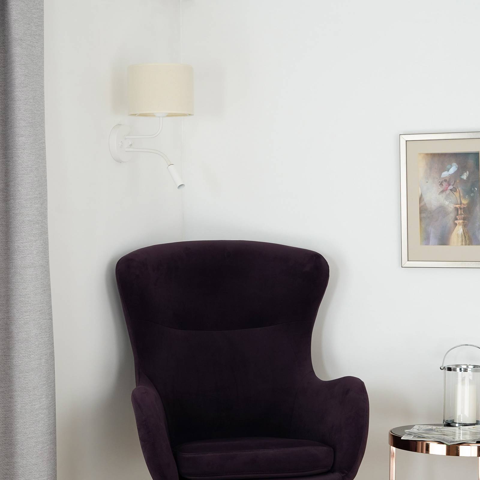 Wandleuchte Roller, Stoff, weiß/beige, Leselicht günstig online kaufen