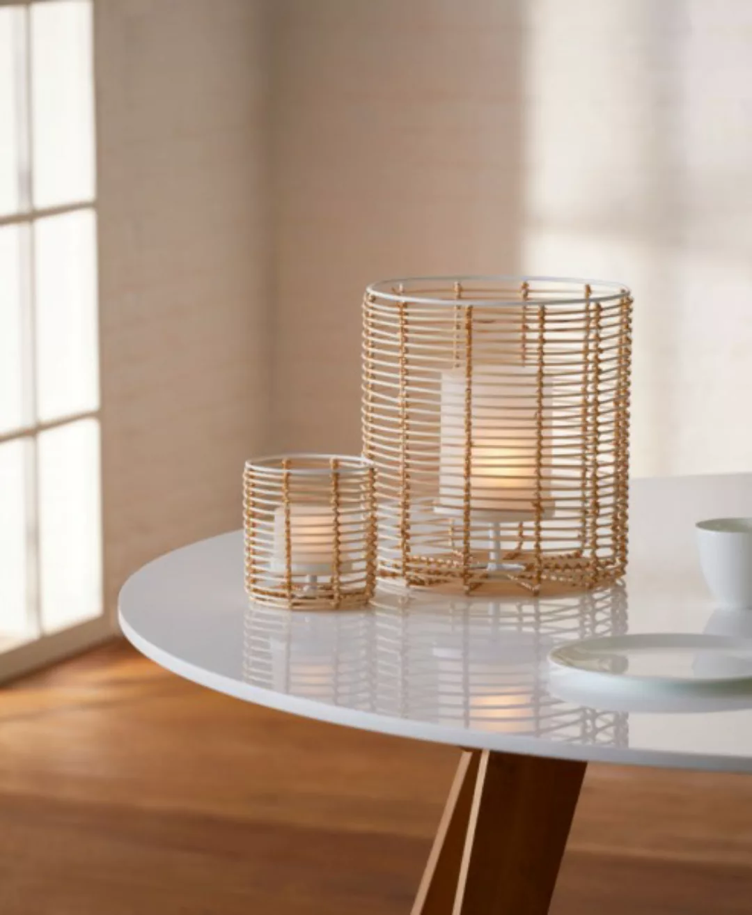 Cane Windlicht aus Schilfrohr mit Glaseinsatz Ø 31 cm, Höhe 33 cm günstig online kaufen