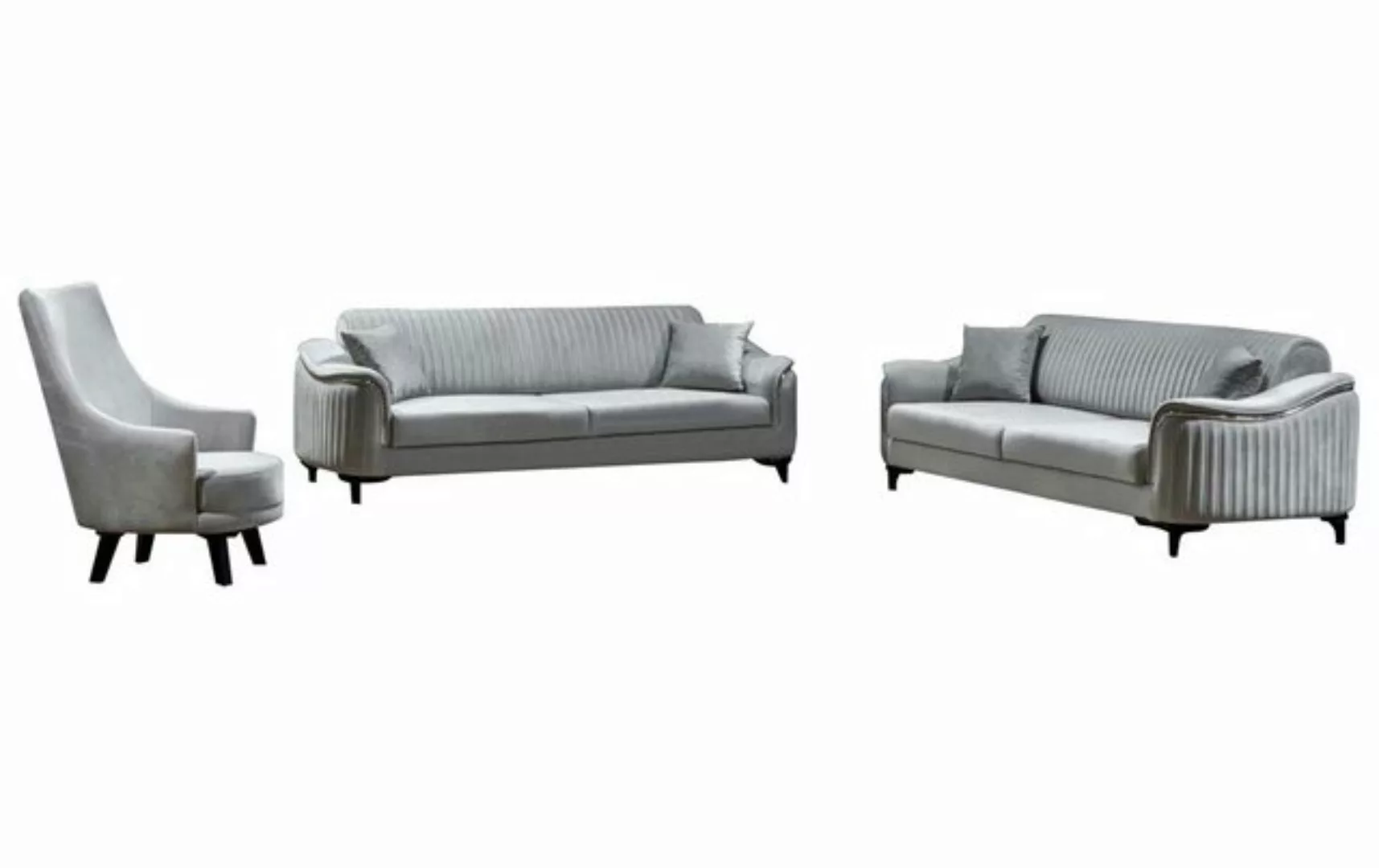 JVmoebel Sofa Graue Sofagarnitur Sofa Luxus Garniur Sofas Sessel 3+3+1 Sitz günstig online kaufen