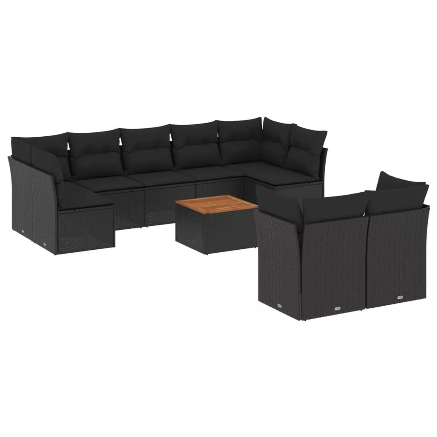 vidaXL 10-tlg Garten-Sofagarnitur mit Kissen Schwarz Poly Rattan Modell 59 günstig online kaufen