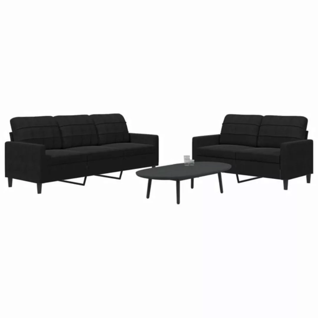 vidaXL Sofa, 2-tlg. Sofagarnitur mit Kissen Schwarz Samt günstig online kaufen