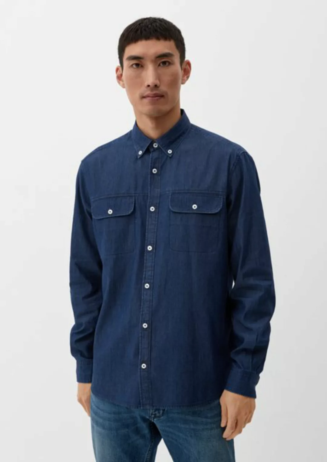 s.Oliver Langarmhemd Regular: Denim-Hemd mit Button Down-Kragen günstig online kaufen