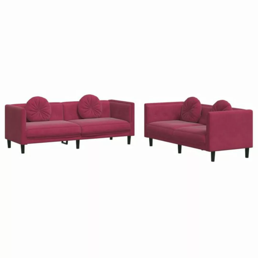 vidaXL Sofa Sofagarnitur Set mit Kissen Samt, 2-tlg., Rot günstig online kaufen