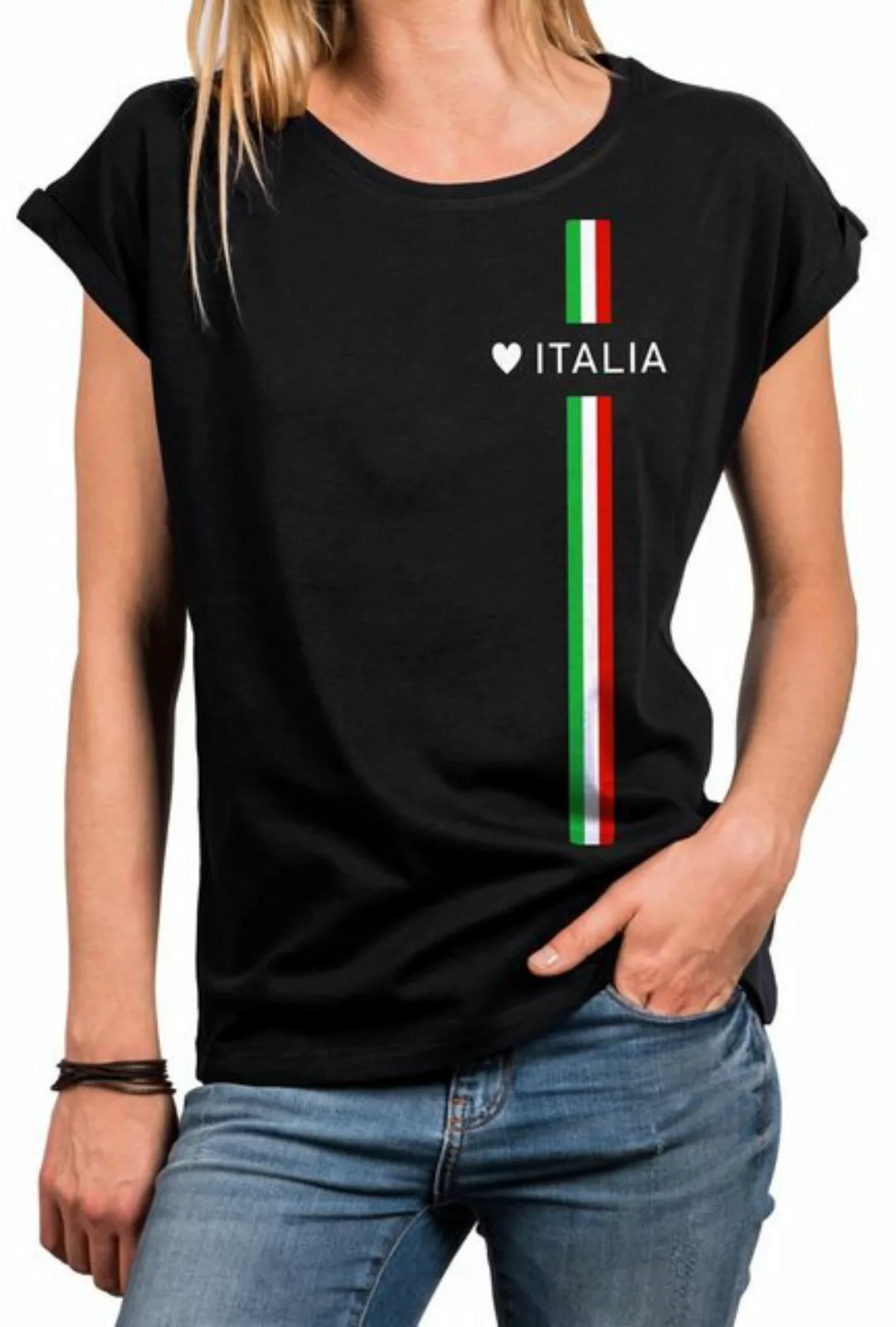 MAKAYA Print-Shirt Damen Italienische Mode Italia Top Italien Trikot Herz I günstig online kaufen