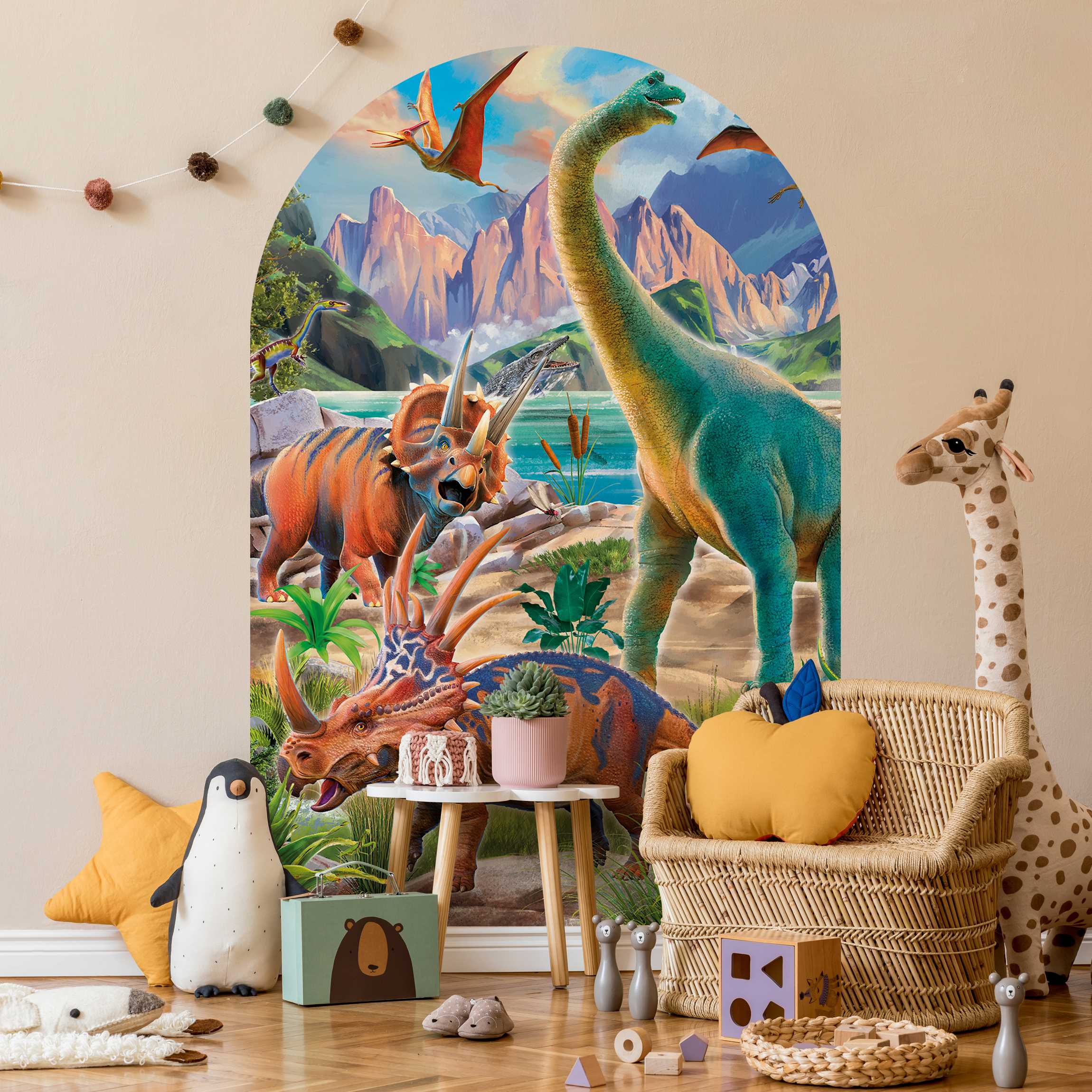 Rundbogen Tapete Brachiosaurus und Tricaterops günstig online kaufen