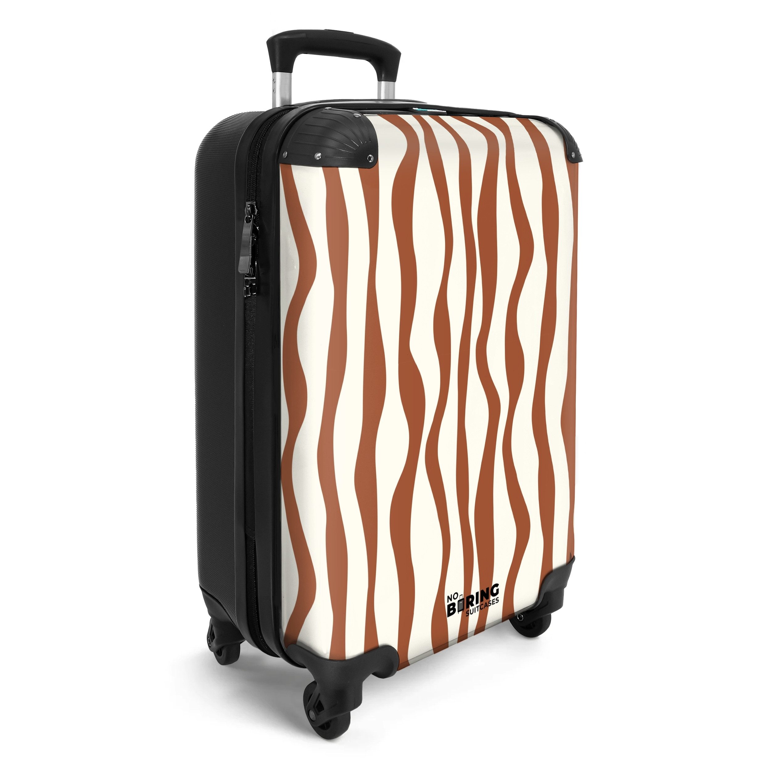NoBoringSuitcases.com© Hartschalen-Trolley Braun mit weißen Wellenlinien günstig online kaufen