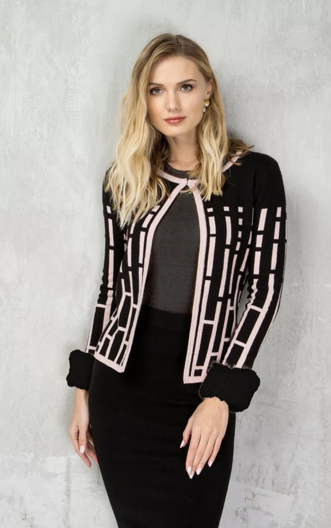 Passioni Cardigan Twinset im geometrischen Muster mit abnehmbaren Ärmelbünd günstig online kaufen