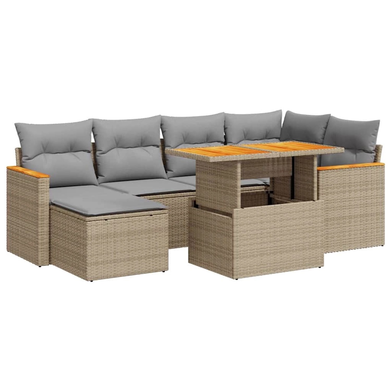 vidaXL 7-Tlg Garten-Sofagarnitur mit Kissen Beige Poly Rattan Akazie 332751 günstig online kaufen