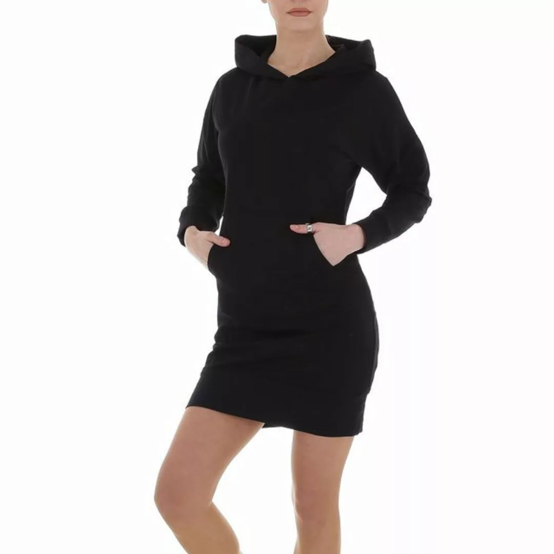 Ital-Design Shirtkleid Damen Freizeit Kapuze Stretch Minikleid in Schwarz günstig online kaufen