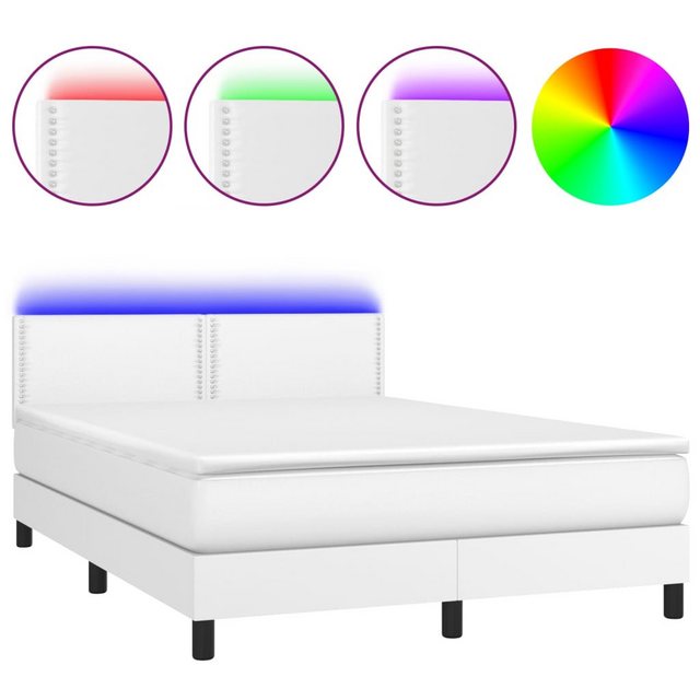 vidaXL Boxspringbett, Boxbett mit Matratze & LED Weiß 140x200 cm Kunstleder günstig online kaufen