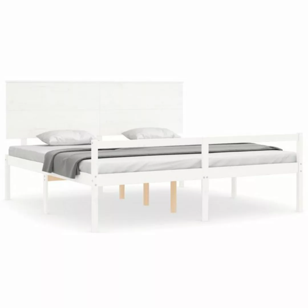 vidaXL Bett Seniorenbett mit Kopfteil Weiß Super Kingsize Massivholz günstig online kaufen