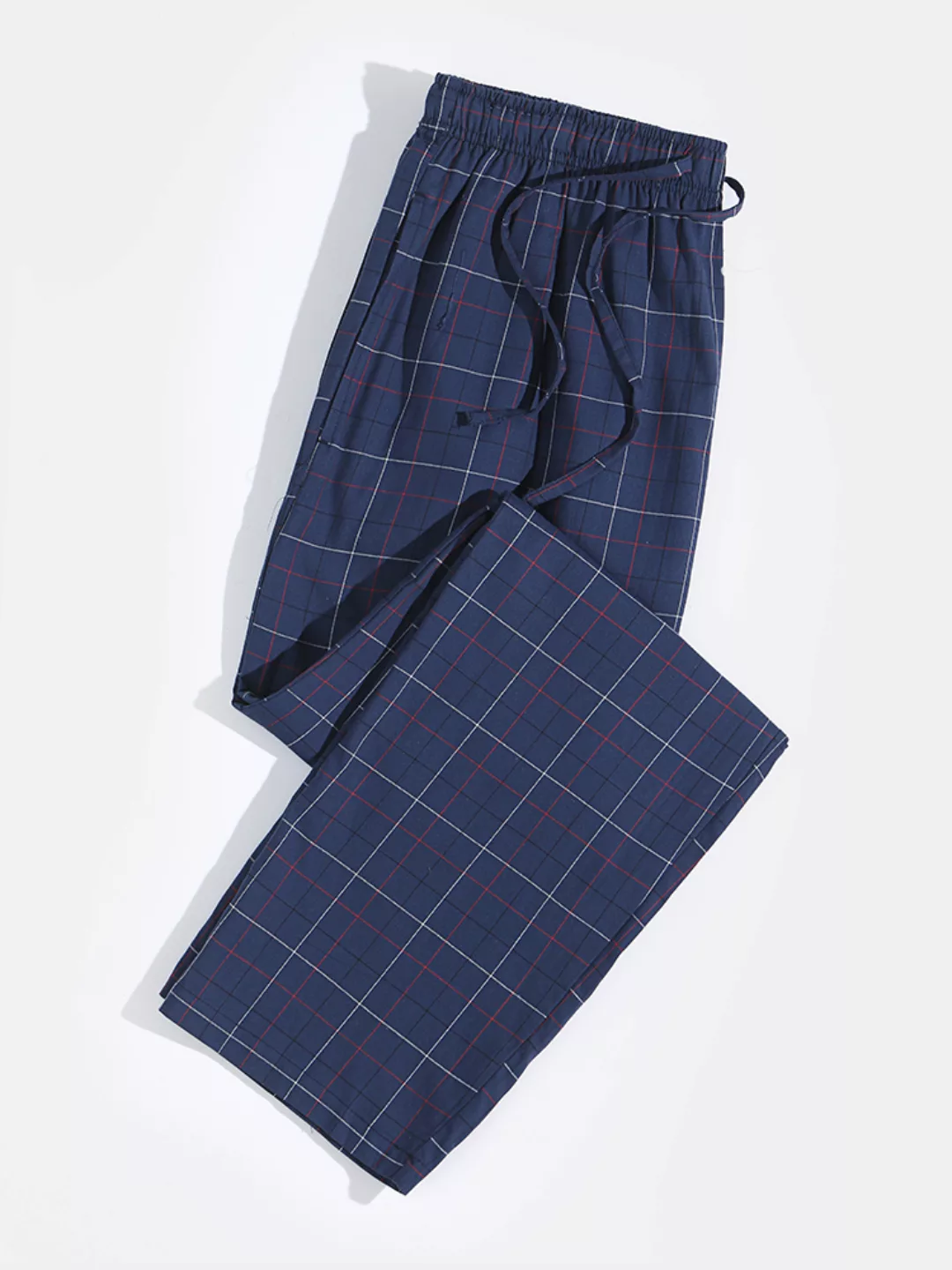 Cotton Navy Plaid Home Pyjamas Taschen Taille Kordelzug Loungewear Bottoms günstig online kaufen