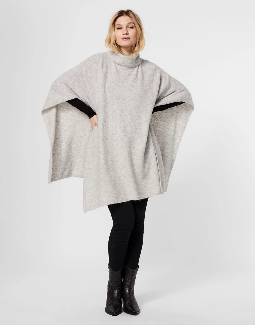 Vero Moda – Ponchocape-Strickpullover mit Rollkragen in Hellgrau günstig online kaufen