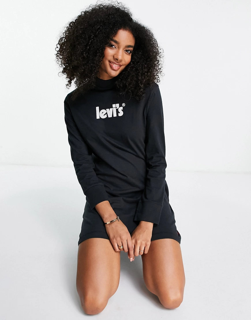 Levi's – Jersey-Kleid in Schwarz mit Logo und Rundhalsausschnitt günstig online kaufen