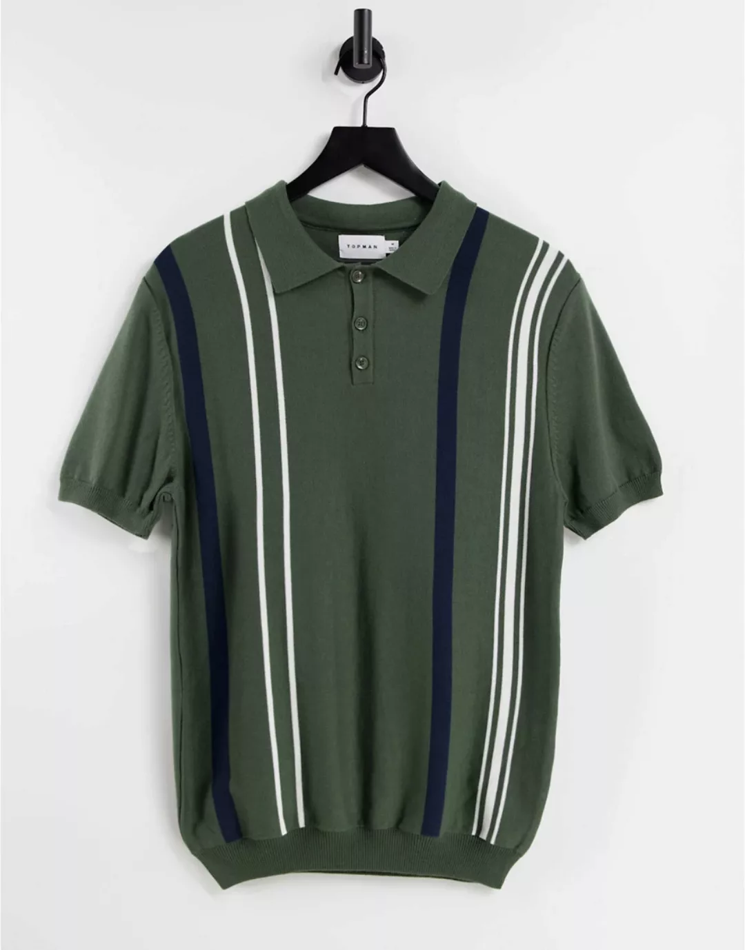 Topman ‑ Polohemd aus Strick in Khaki und Weiß gestreift-Grün günstig online kaufen